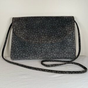 Vintage Marty Fuerst Detroit Suede Leather Purse Gray Floral Crossbody Clutch